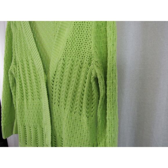 Christopher & Banks XL Chartreuse Open Knit Crochet One Button Cardigan Sweater - Picture 6 of 10